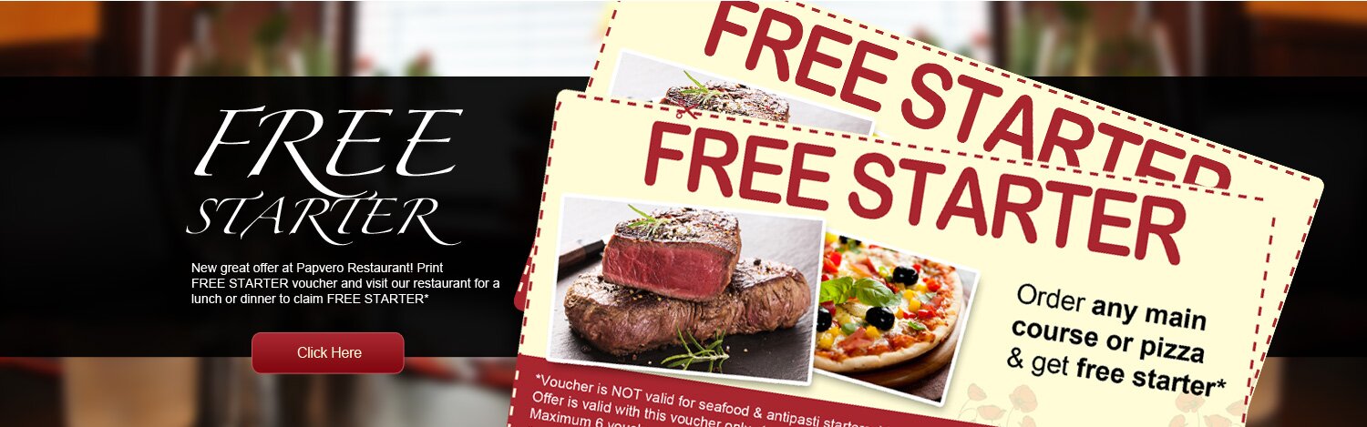 Free starter deal offer at Papvero restaurant edinburgh